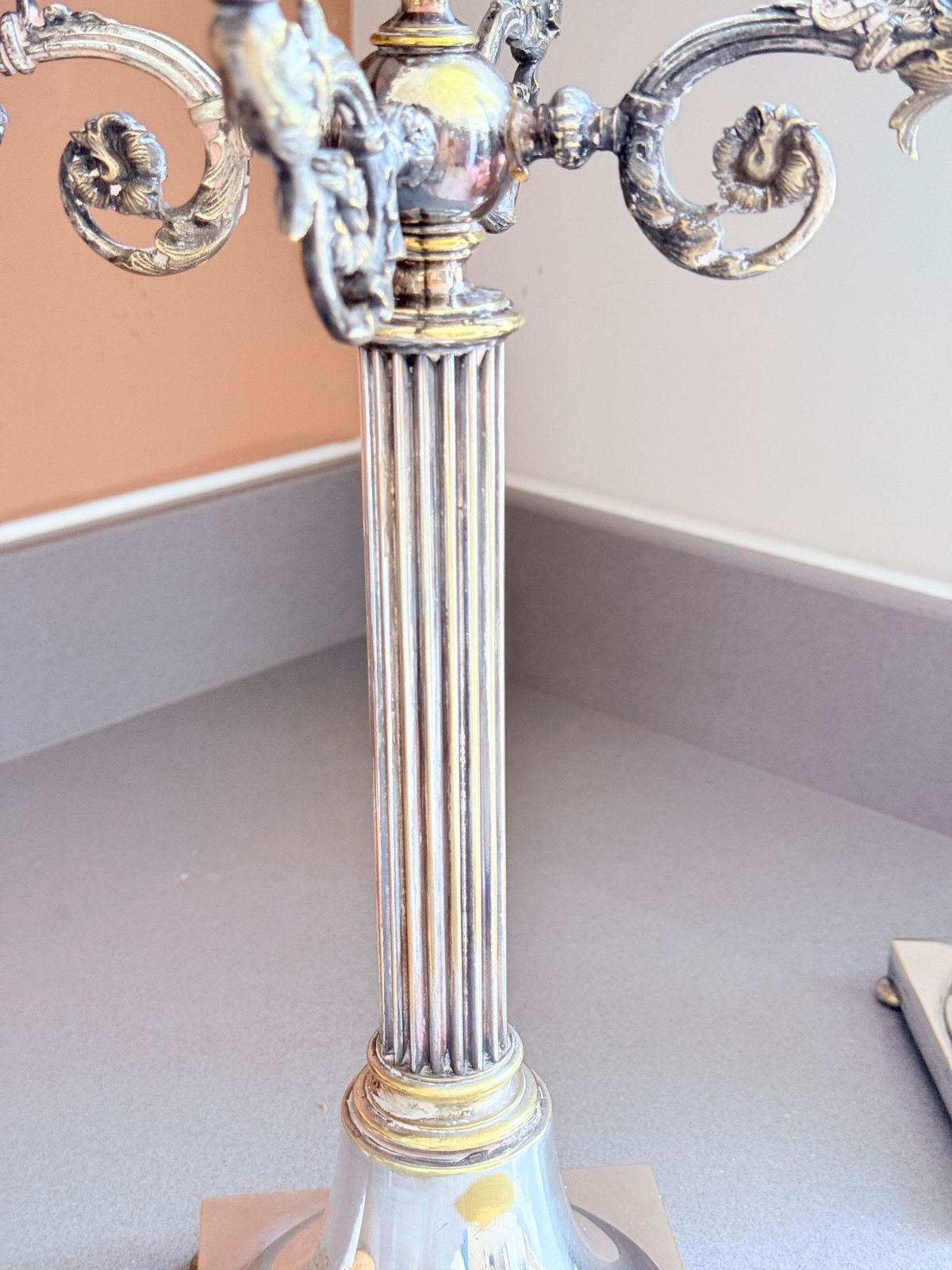 photo for sale Pair Of Antique Candle Holder Swedish Silver Plate Decorative Luxury Candelabra