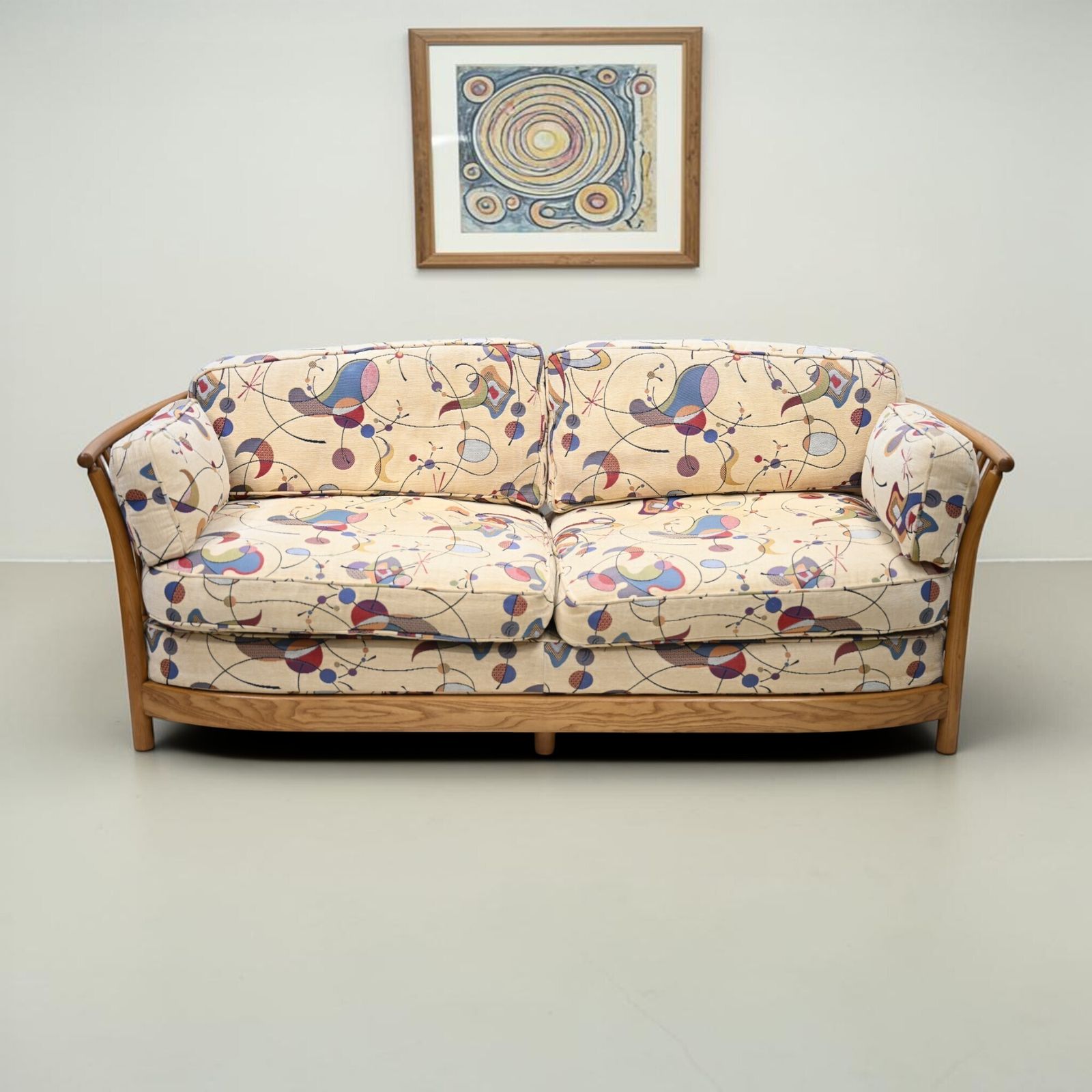 Ercol Renaissance Low Back Sofa Light Finish Miro'ish Upholstery
