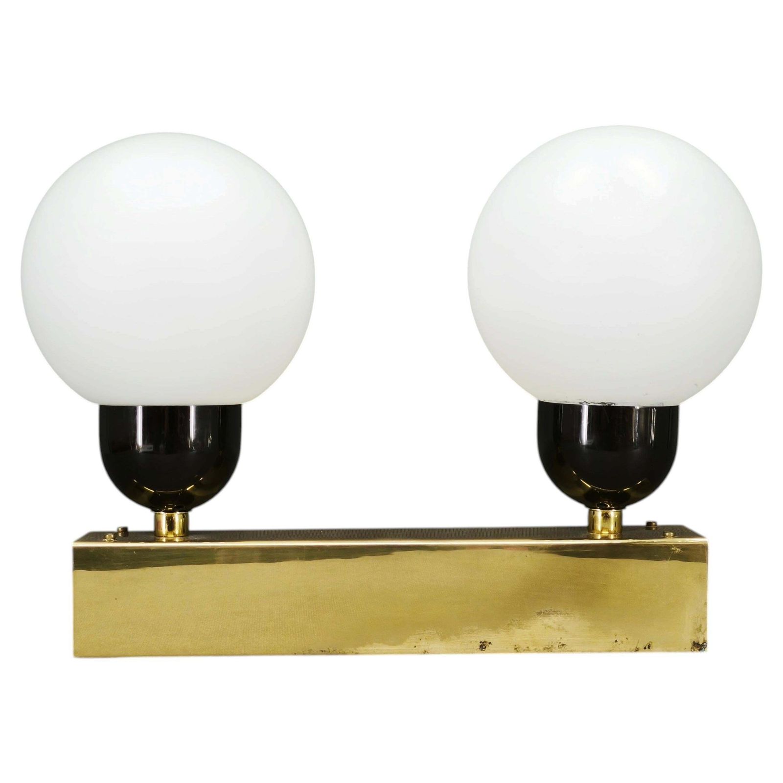 Kamenický šenov Brass Double Globe Wall Light, Czechoslovakia, 1970s