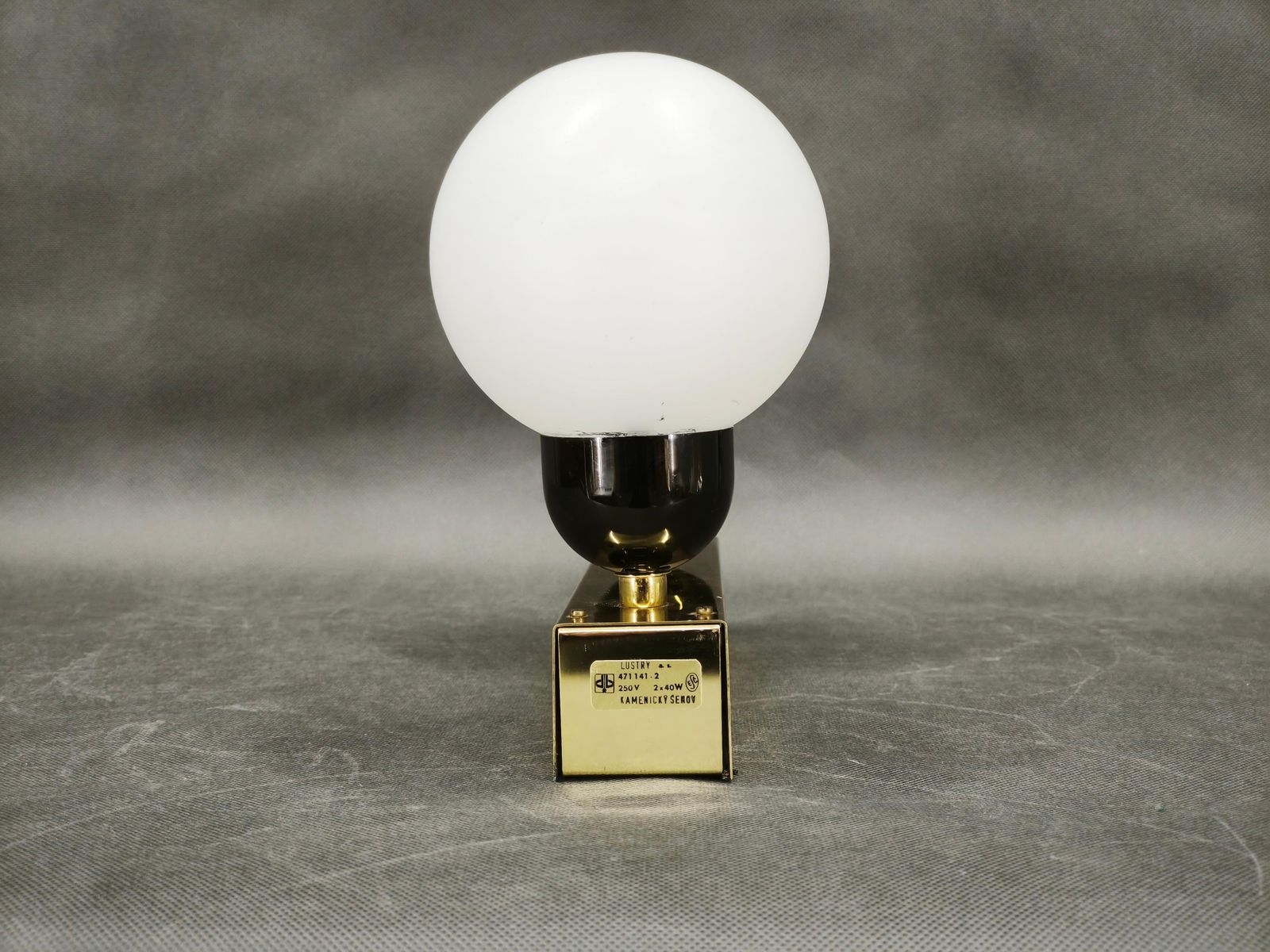 Kamenický šenov Brass Double Globe Wall Light, Czechoslovakia, 1970s photo vintage