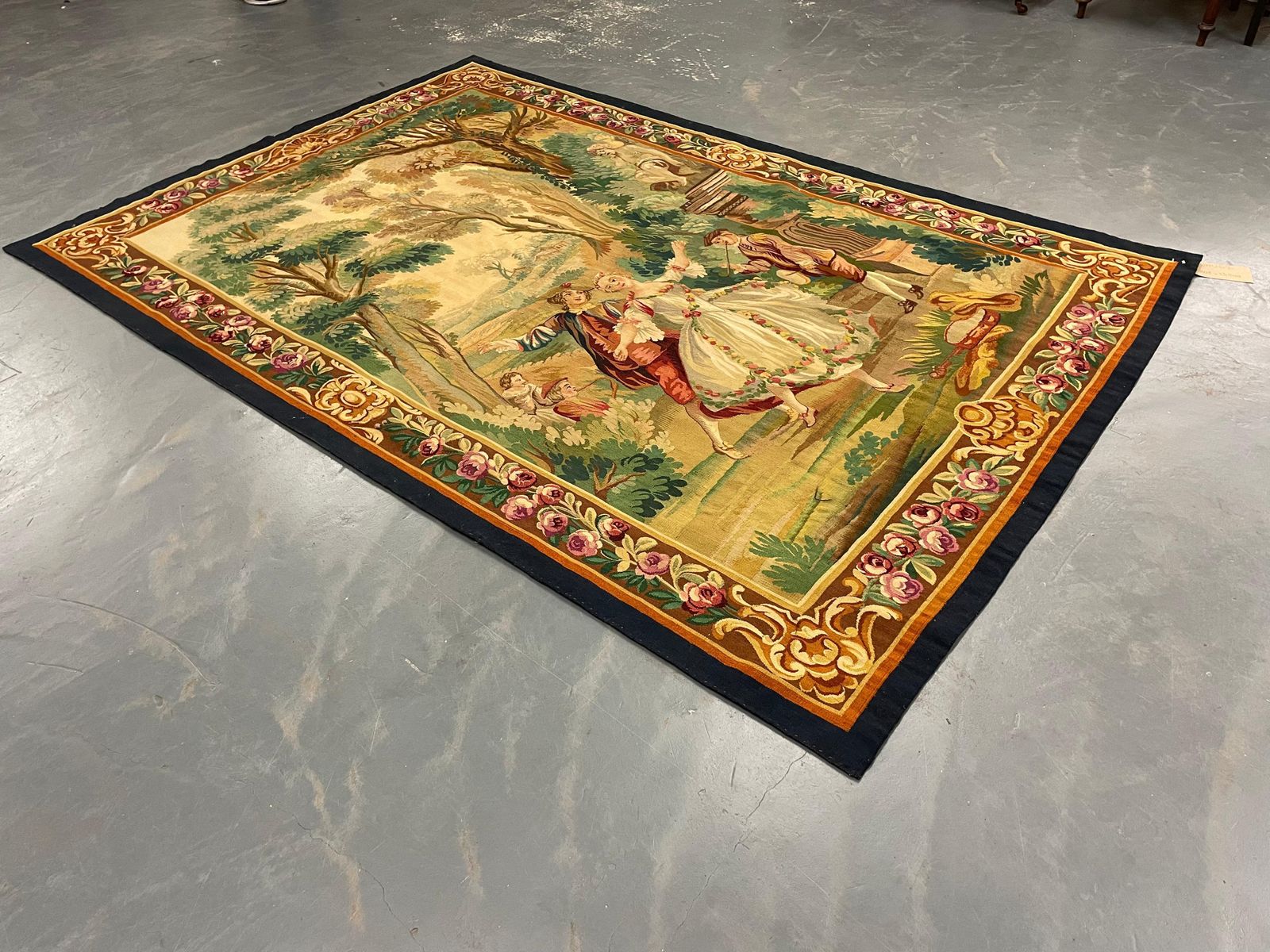 Elegant French Style Verdure & Romantic Court Scene Wool Tapestry Wall Hanging photo Art