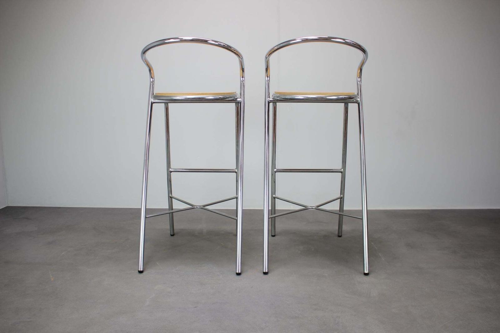 Pair Of Kovonax Chrome Bar Stools With Bentwood Seats, Czech Republic, 1999 photo vinterior