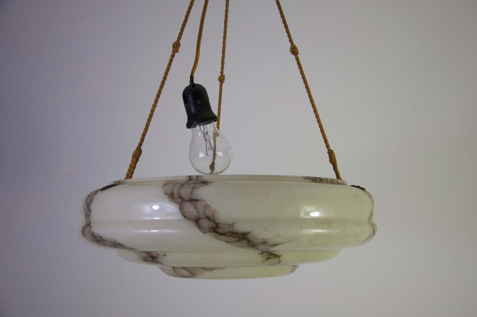 Round Art Deco Glass Pedant Lamp, 1930s, Germany photo vintage