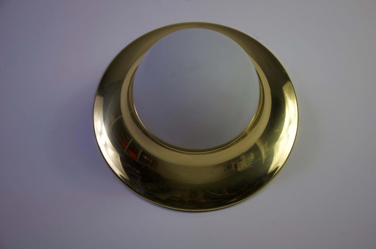 Brass And Opaline Glass Flush Mount By Glashütte Limburg, 1960s photo 1397.0