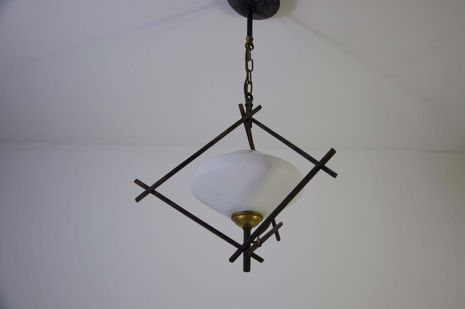 Zwarte en opaalglaze hanglamp van Maison Lunel, 1960, Frankrijk photo furniture