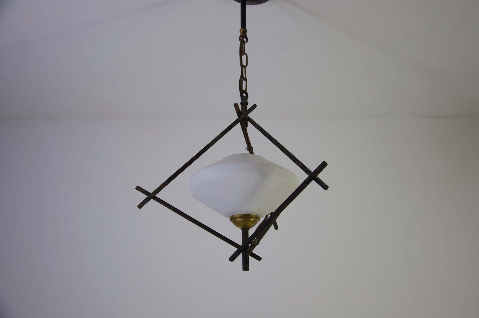Black And Opal Glass Pendant Lamp By Maison Lunel, 1960, France photo for sale