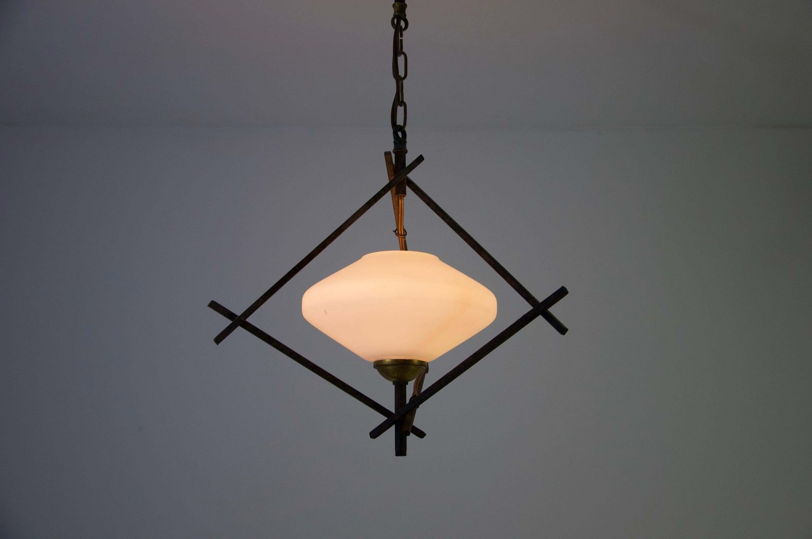 1033.0 Black And Opal Glass Pendant Lamp By Maison Lunel, 1960, France photo