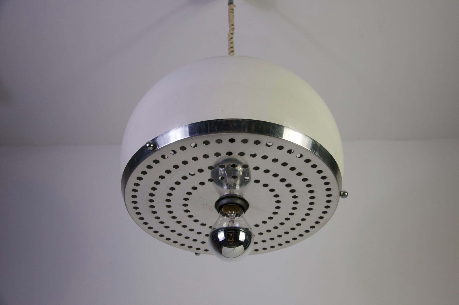 Italian White Metal Pendant Lamp In The Style Of Reggiani, 1960s photo vinterior
