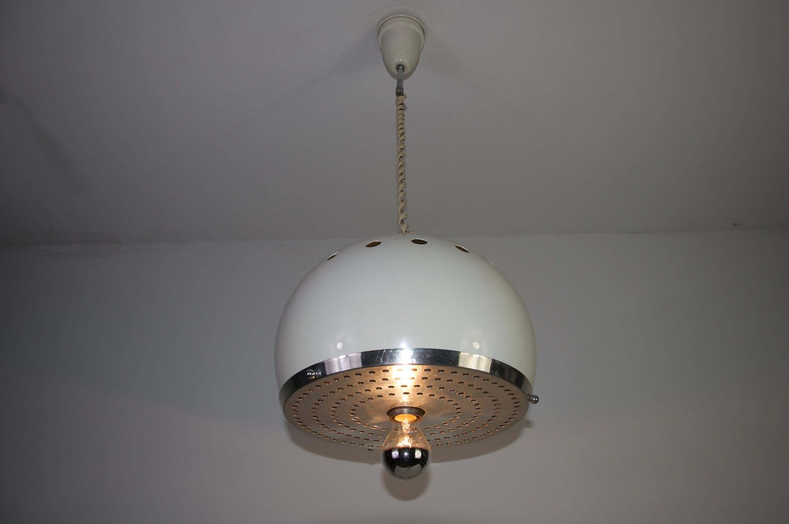 Italian White Metal Pendant Lamp In The Style Of Reggiani, 1960s photo vintage
