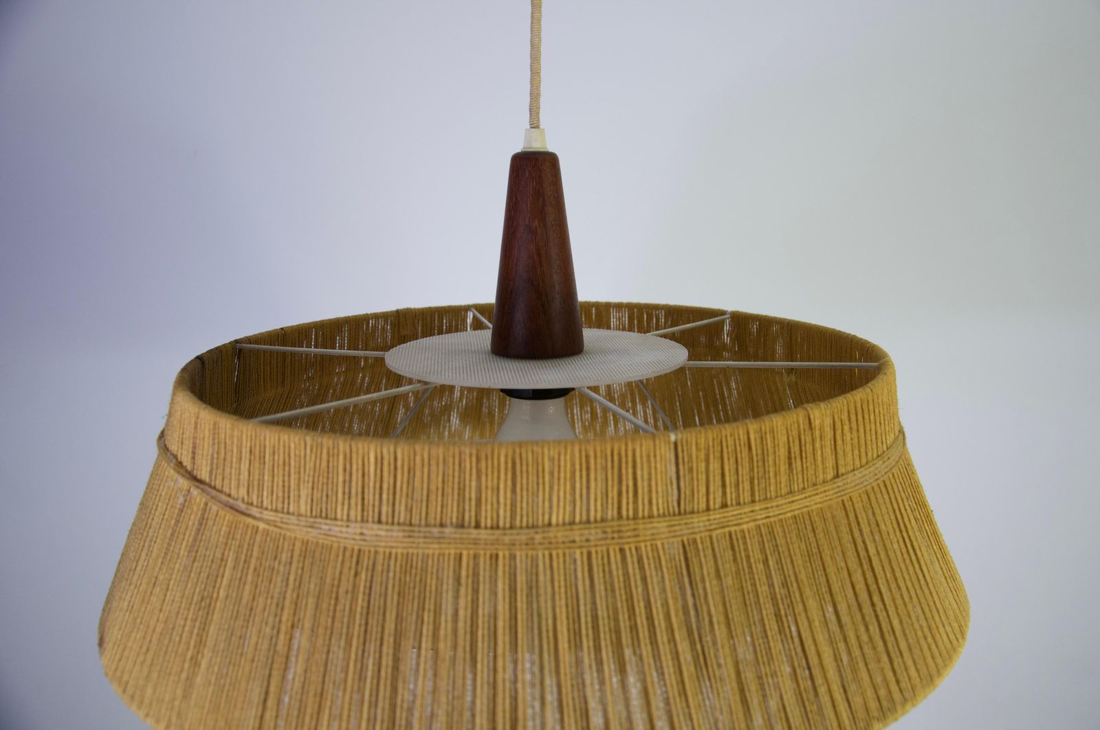 Mid-Century Teak en Koordkap Hanglamp van Temde, 1960 photo buy