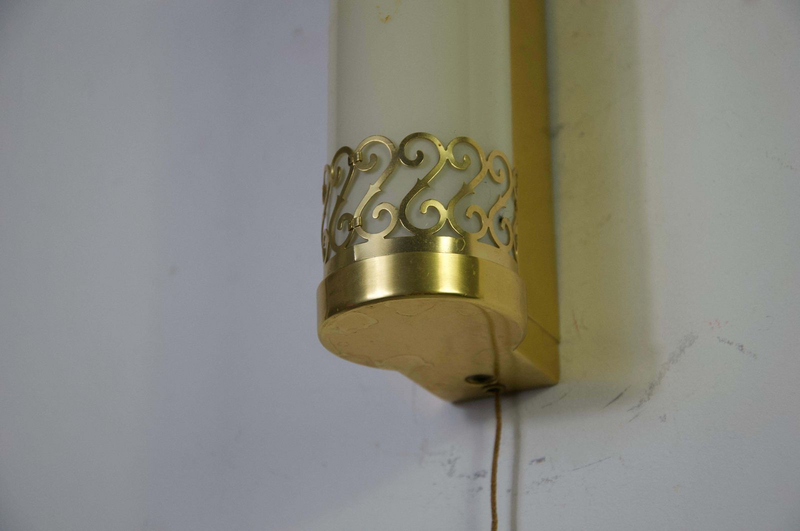 Pair Of Brass And Glass Wall Lamps, Italy, 1960s photo vintage