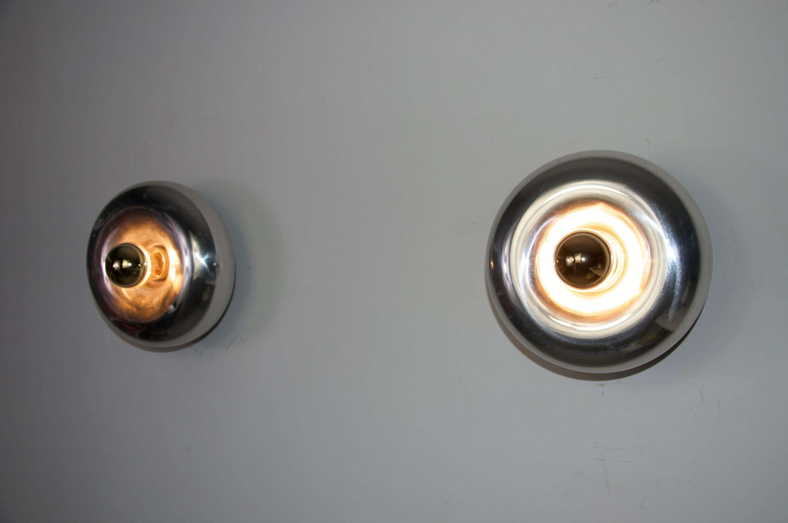 Pair Of Chrome Disc Shape Wall Lamps Or Flushmounts, 1960s photo 729.0