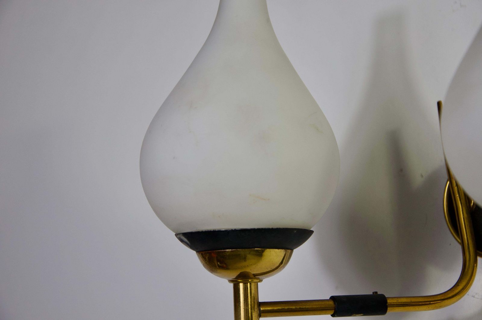 Lighting Mid Century Brass And Opaline Wall Lamps By Stilnovo, Italy, 1960s photo