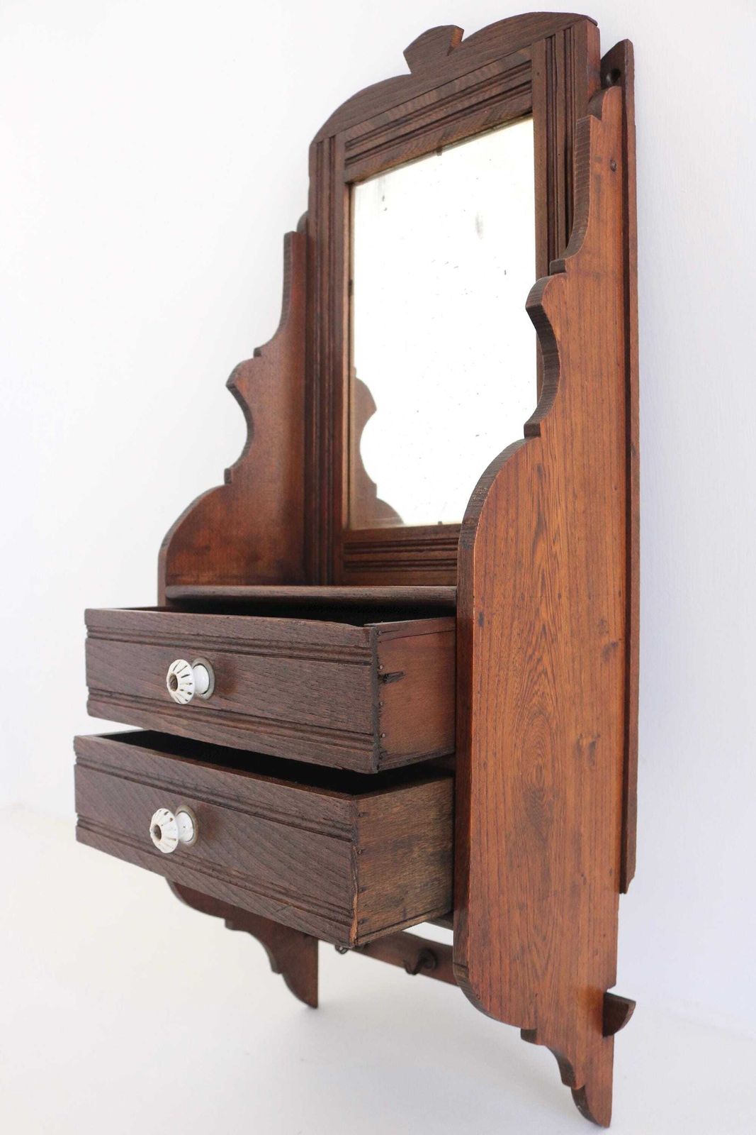 Antieke Eiken Gangspiegels Met Lades & Haken – Wandorganizer Voor De Gang photo vinterior