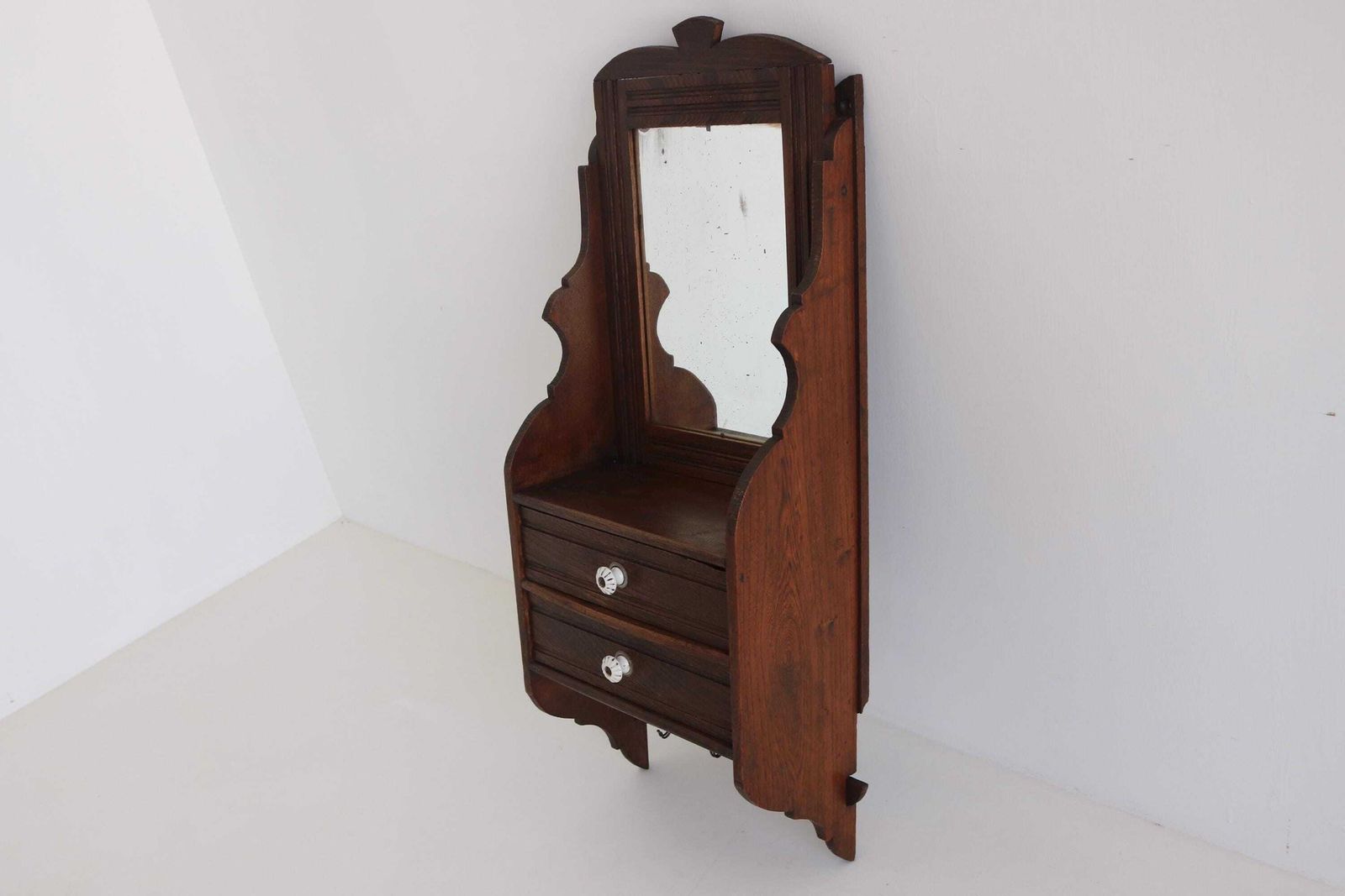 Antieke Eiken Gangspiegels Met Lades & Haken – Wandorganizer Voor De Gang photo vintage