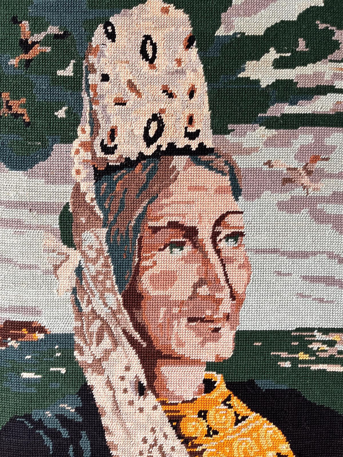 Vintage French Tapestry Portrait Of A Breton Woman "La Bigoudene", Framed 1950s Knitted Picture photo Art