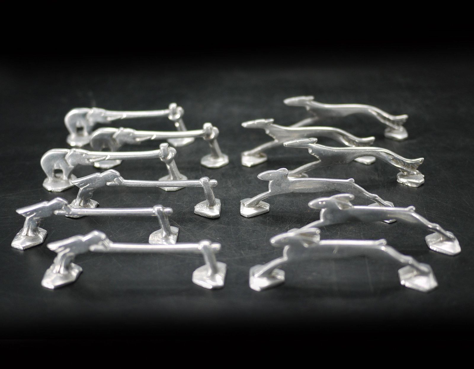 French Art Deco Animal Knife Rest Set Of 12 In Aluminum