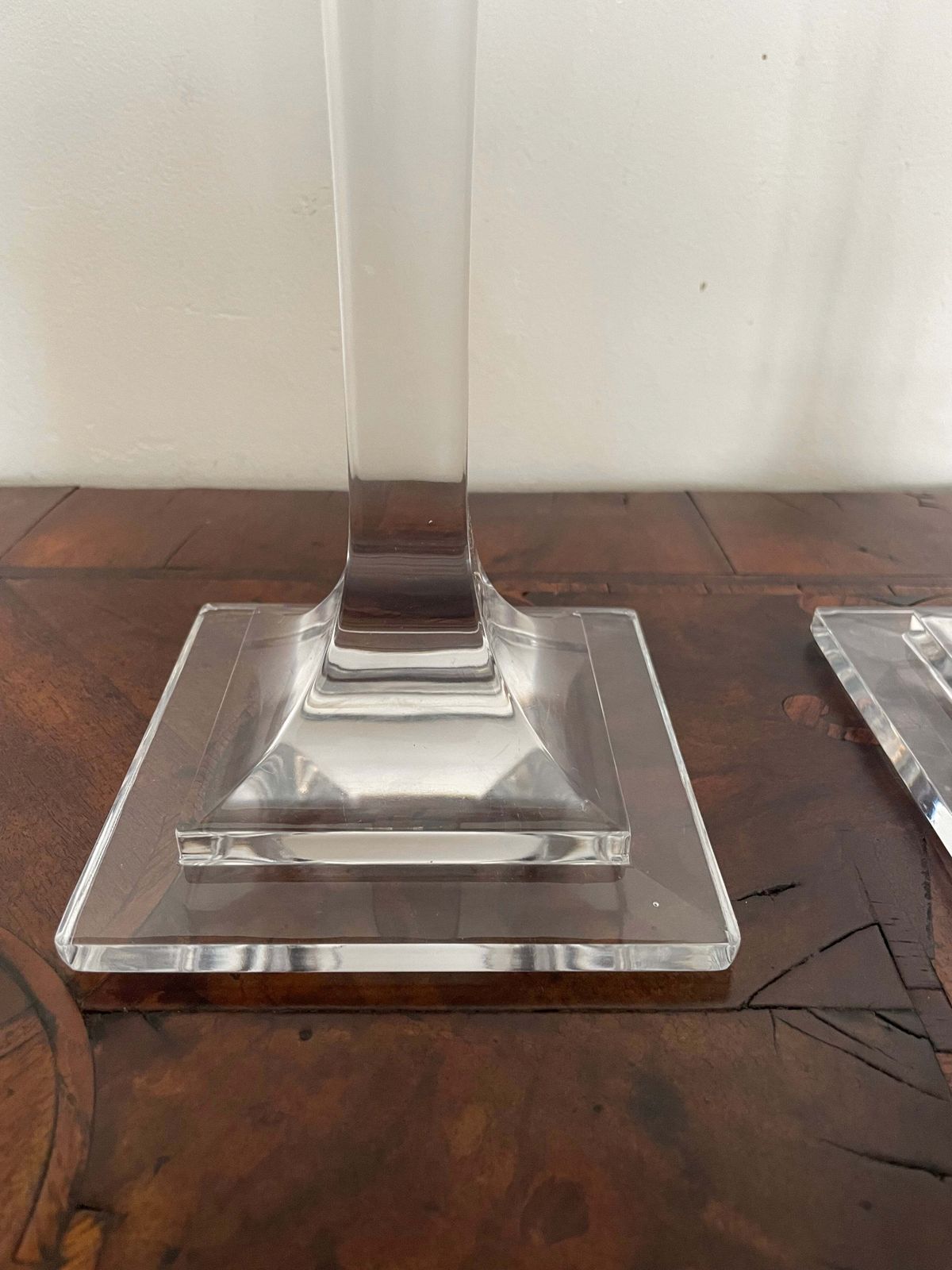 Vintage Pair Of Art Deco Revival Glass Candlesticks Heavy photo for sale
