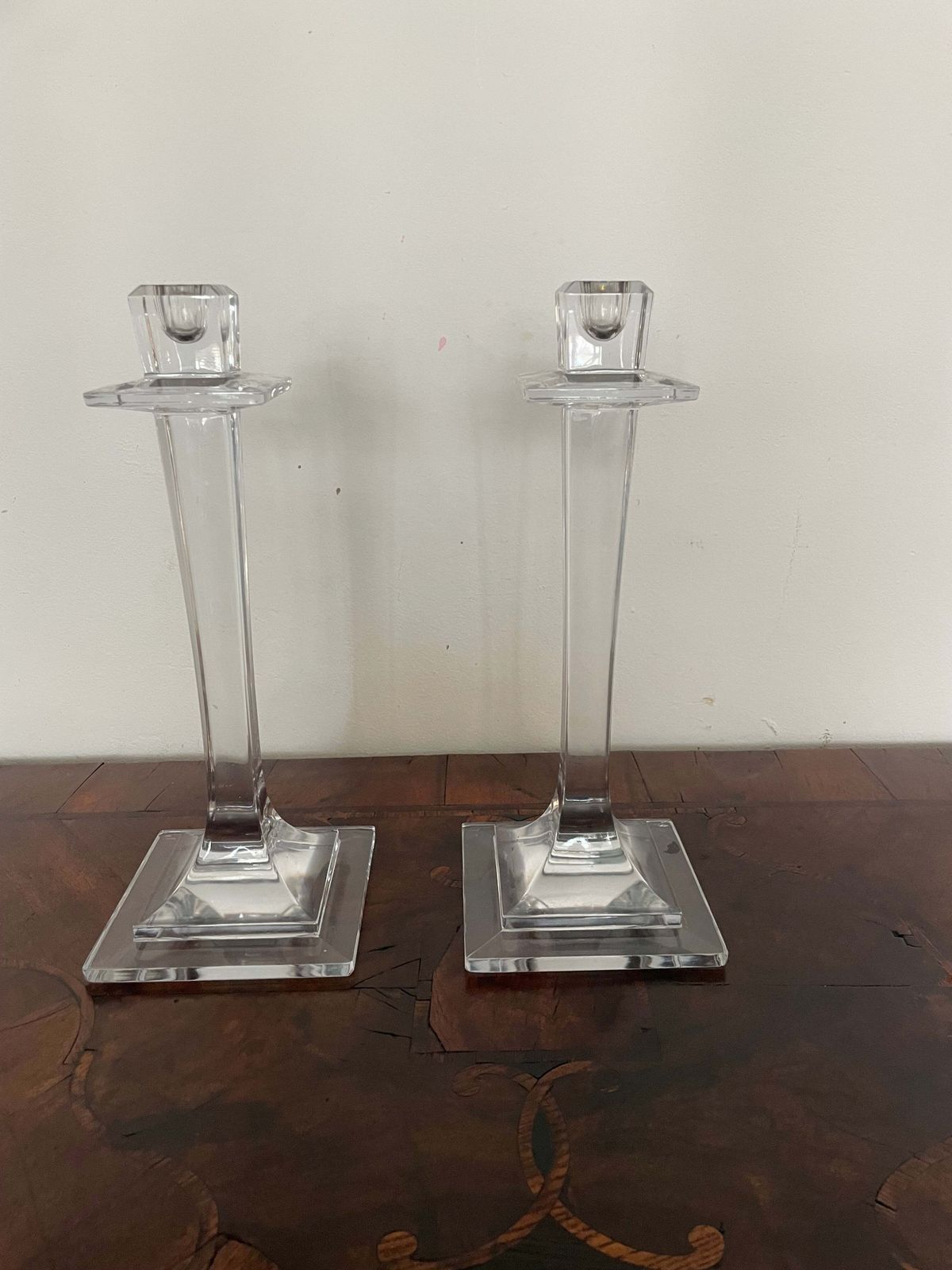 Vintage Pair Of Art Deco Revival Glass Candlesticks Heavy photo vintage