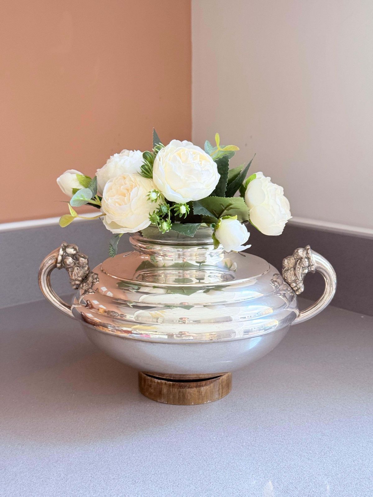 Antiek Verzilverd Vaas Tafelstuk Schaal Epergne Verwijderbaar Glazen Bloemen Art De photo furniture