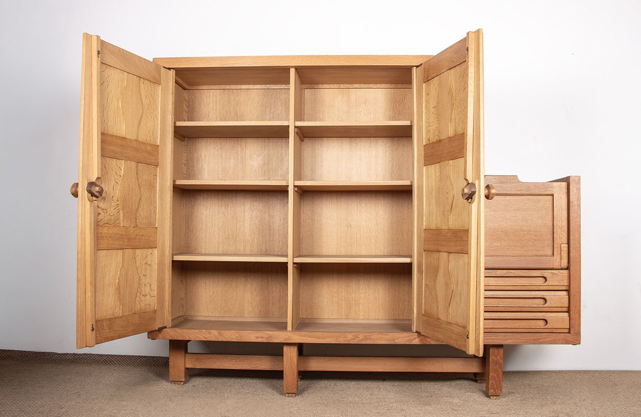 Enfilade double en chêne massif et faïence Boleslaw Danikowski, par Guillerme et Chambron pour Votre Maison, 1960. photo vintage