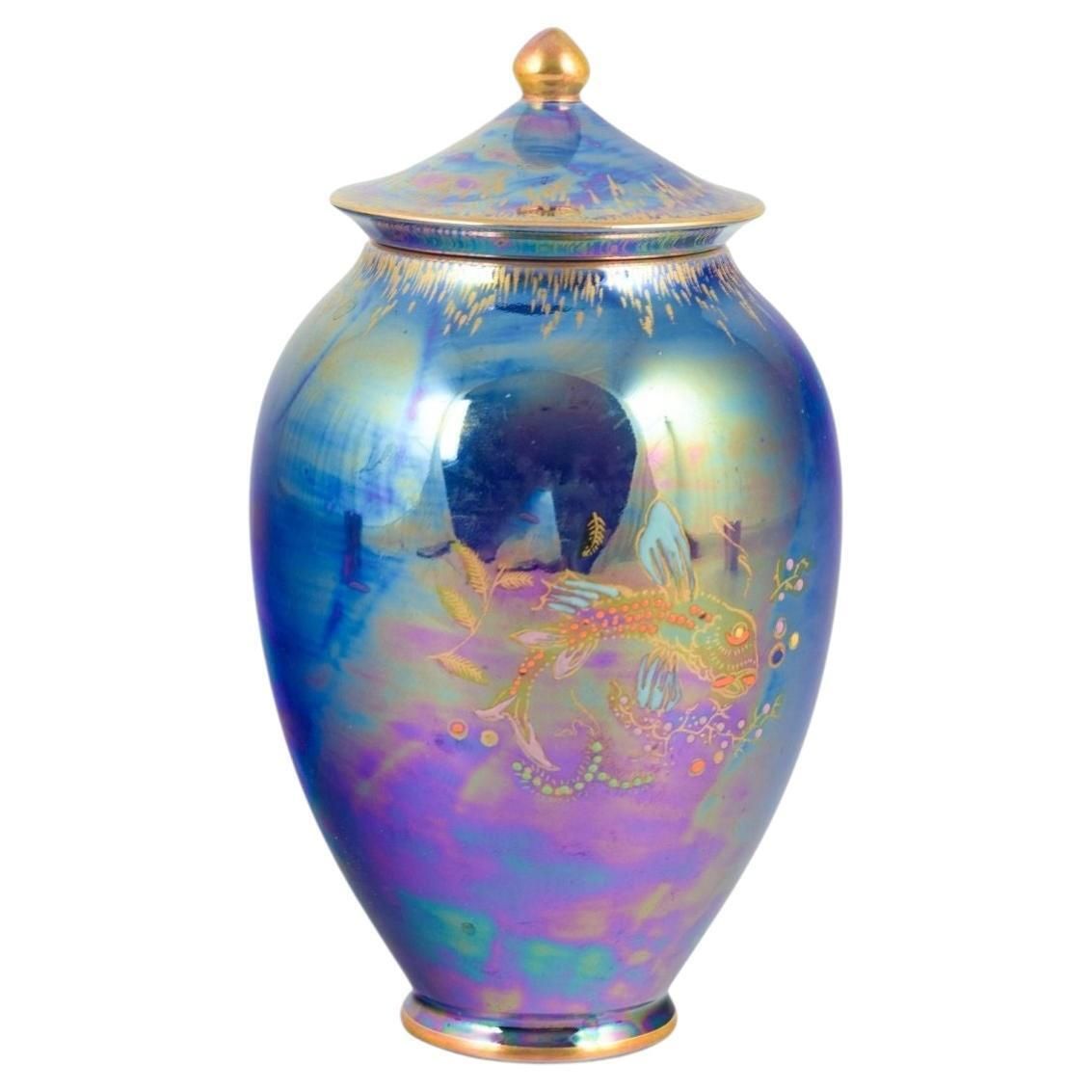 Crown Devon Fieldings. Porcelain Lidded Jar With Iridescent Blue Purple Glaze.