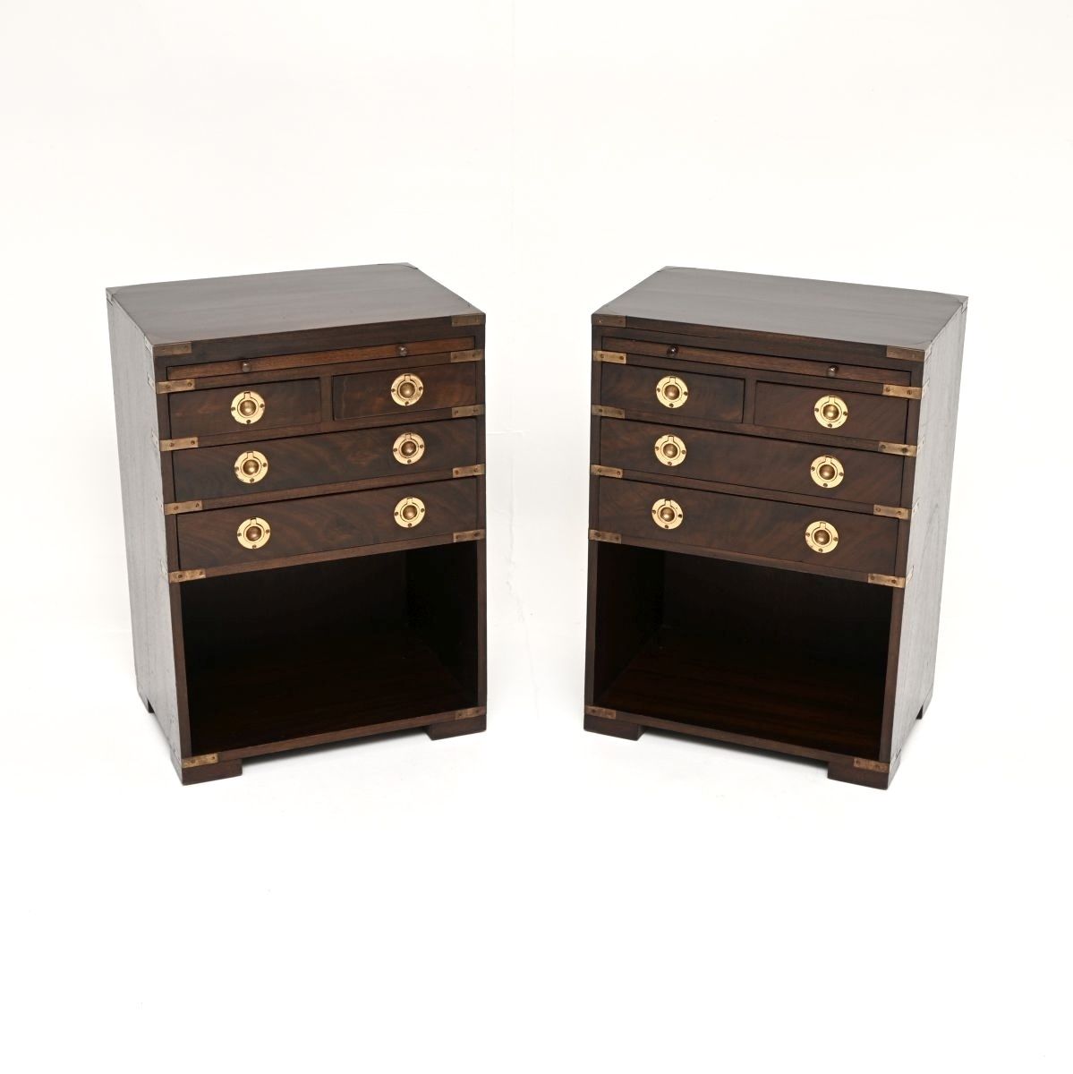 Pair Of Antique Mahogany Military Campaign Bedside Cabinets / Side Tables