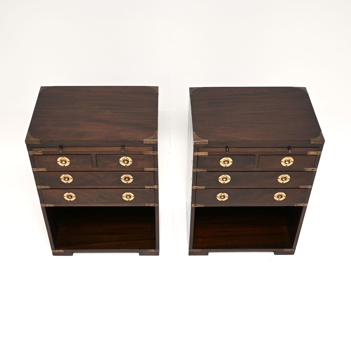Pair Of Antique Mahogany Military Campaign Bedside Cabinets / Side Tables photo for sale