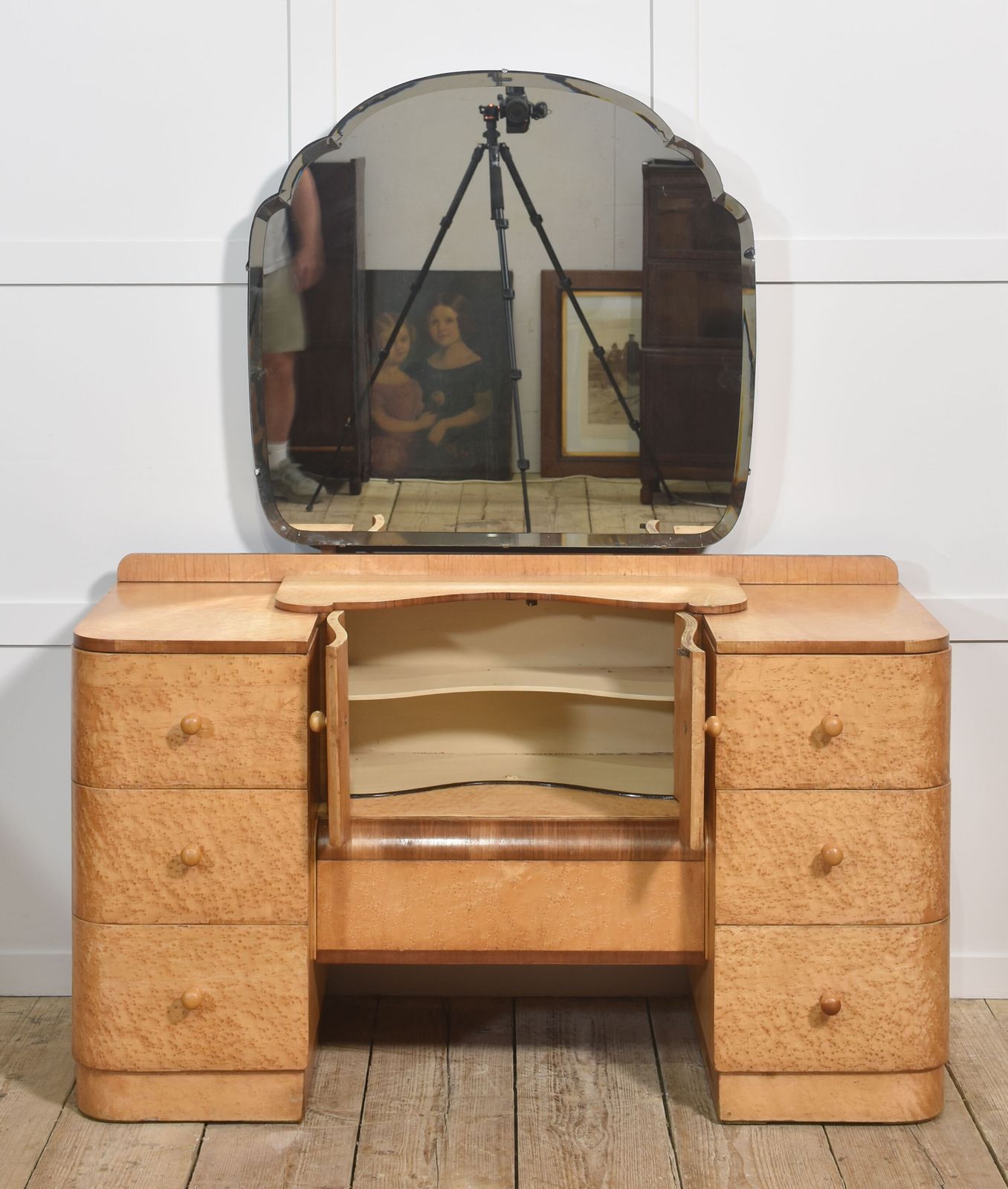 Furniture Art Deco Maple Dressing Table With Mirror photo