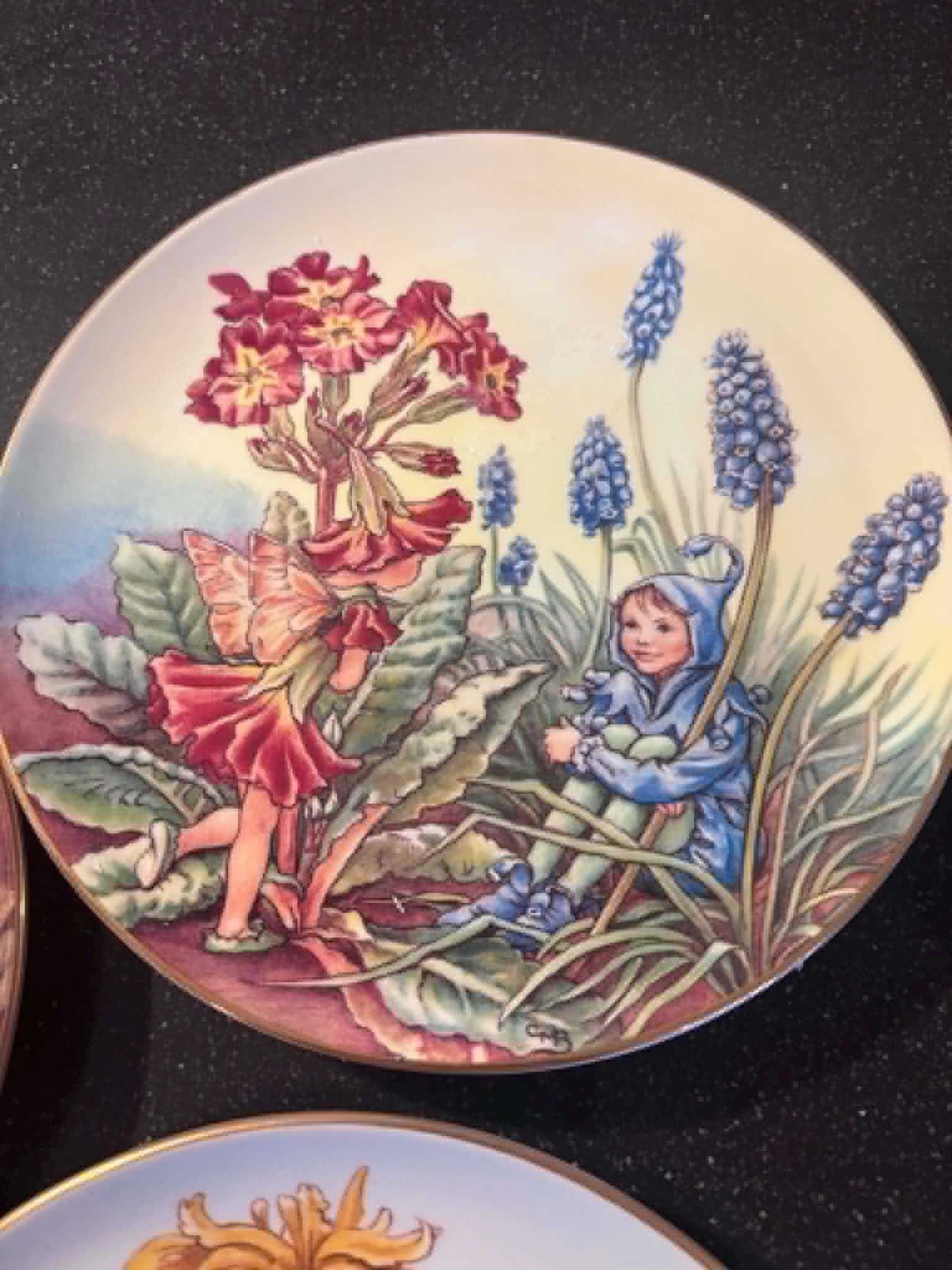 photo for sale Vintage Flower Fairies Collector Plates Set van 7 – Border Fine Bone China England – Cicely Mary Barker – Festival – Genummerd – Gouden Rand