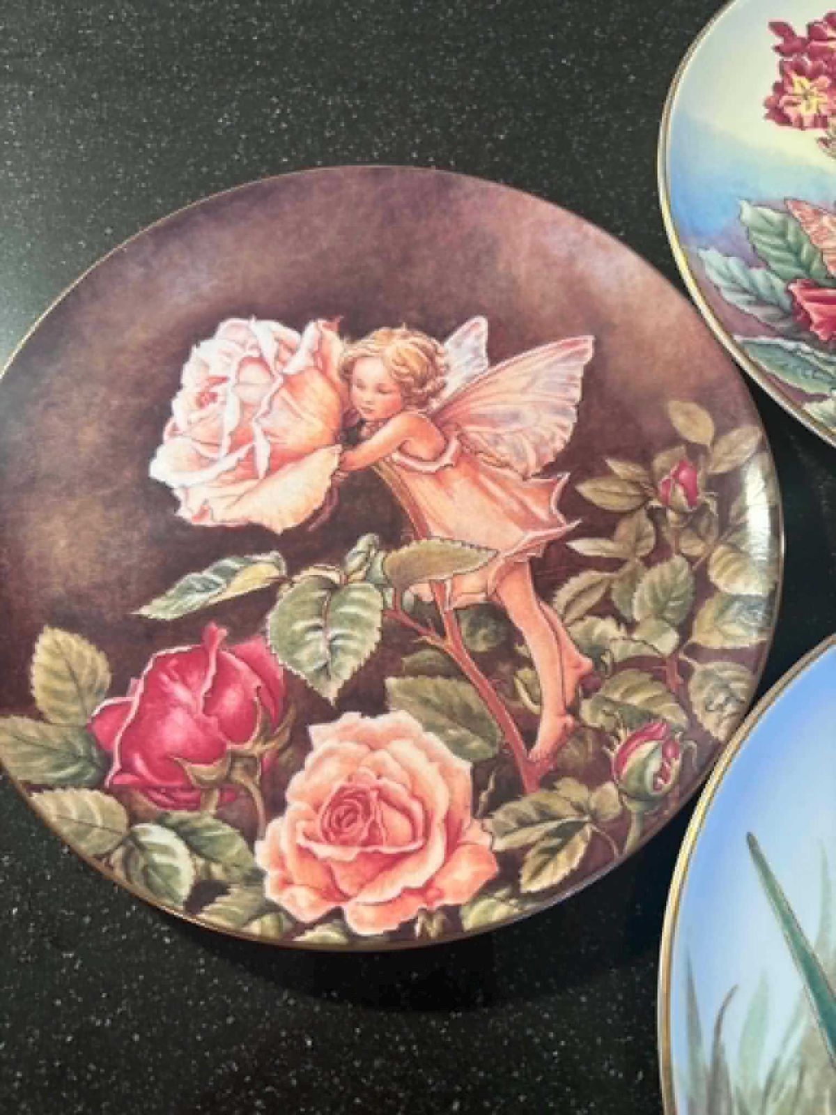 166.0 Vintage Flower Fairies Collector Plates Set van 7 – Border Fine Bone China England – Cicely Mary Barker – Festival – Genummerd – Gouden Rand photo