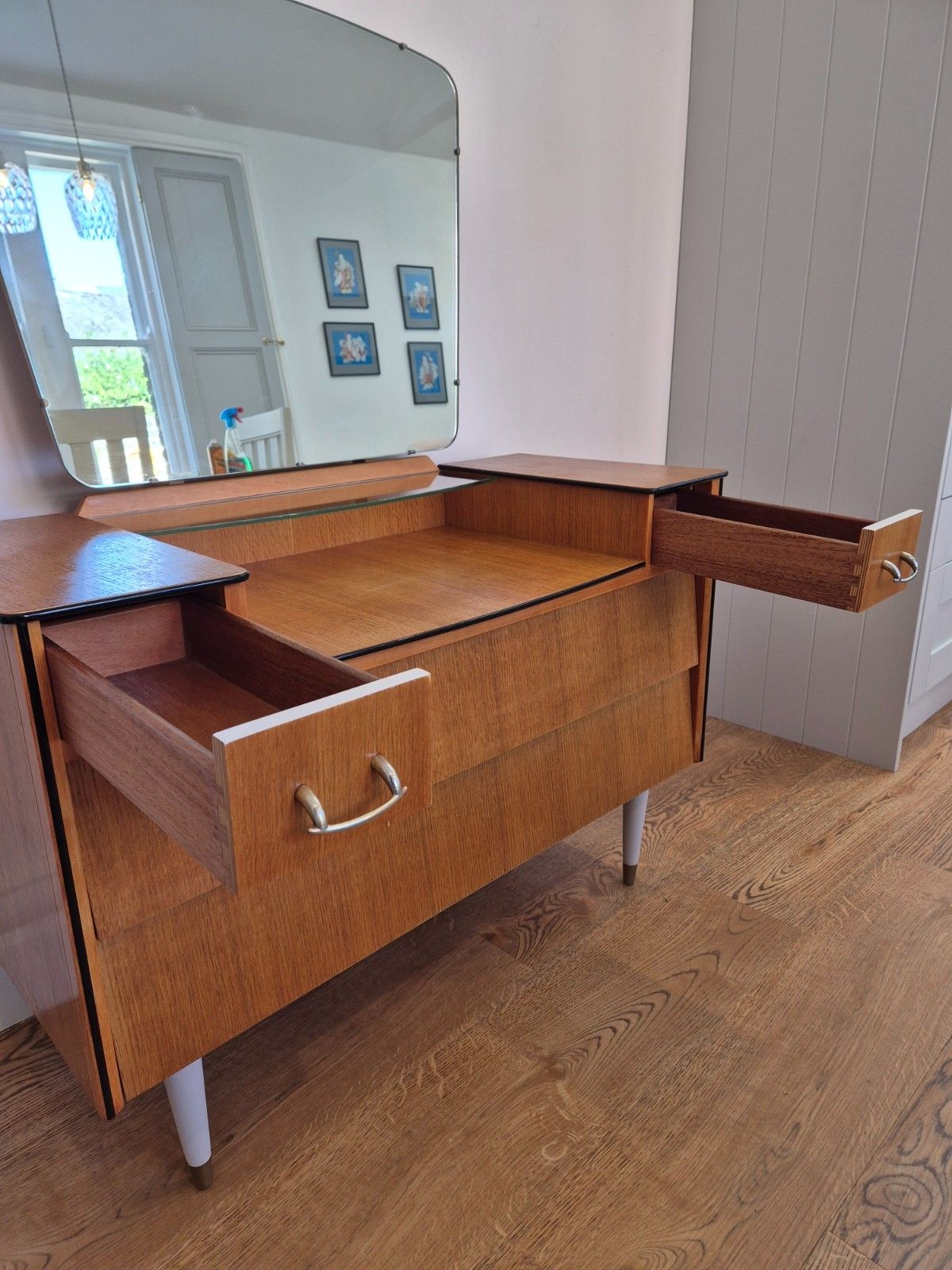 395.0 Avalon Yatton Mid Century Teak Dressing Table & Mirror Fully Restored photo