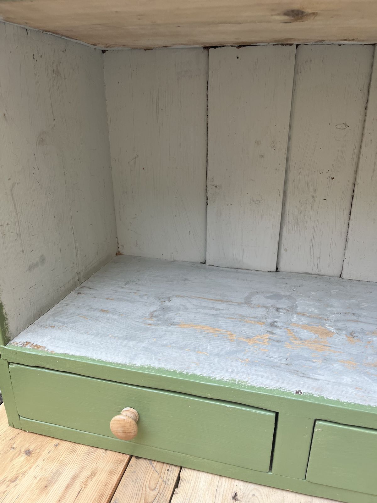 Small Green Continental Painted Glazed Cupboard With 2 Drawers photo vinterior