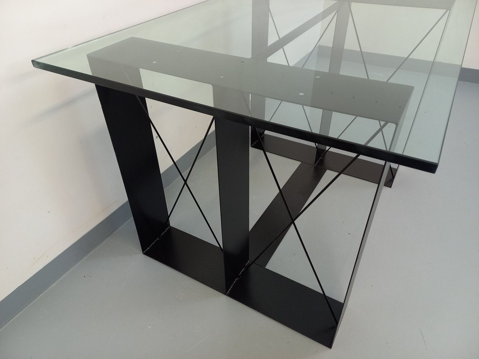 Rectangular High Table In Glass And Black Metal photo vintage