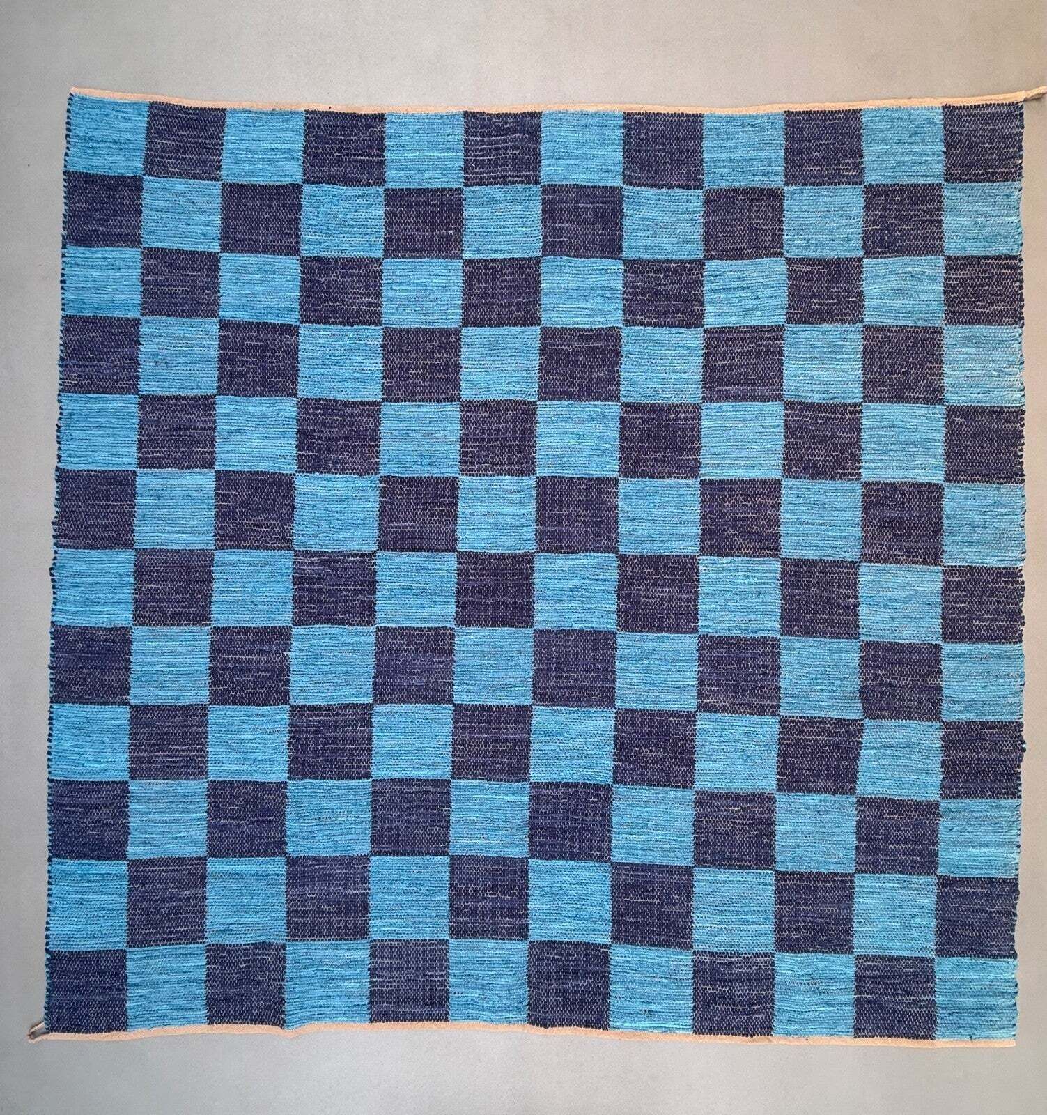 Vintage Swedish Style 315x330 Cm Square, Checkerboard Chindi Rug, Schackruta