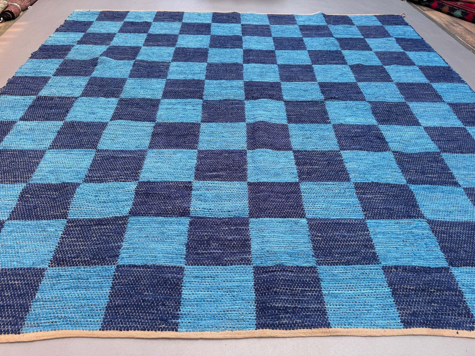 Vintage Swedish Style 315x330 Cm Square, Checkerboard Chindi Rug, Schackruta photo Textiles