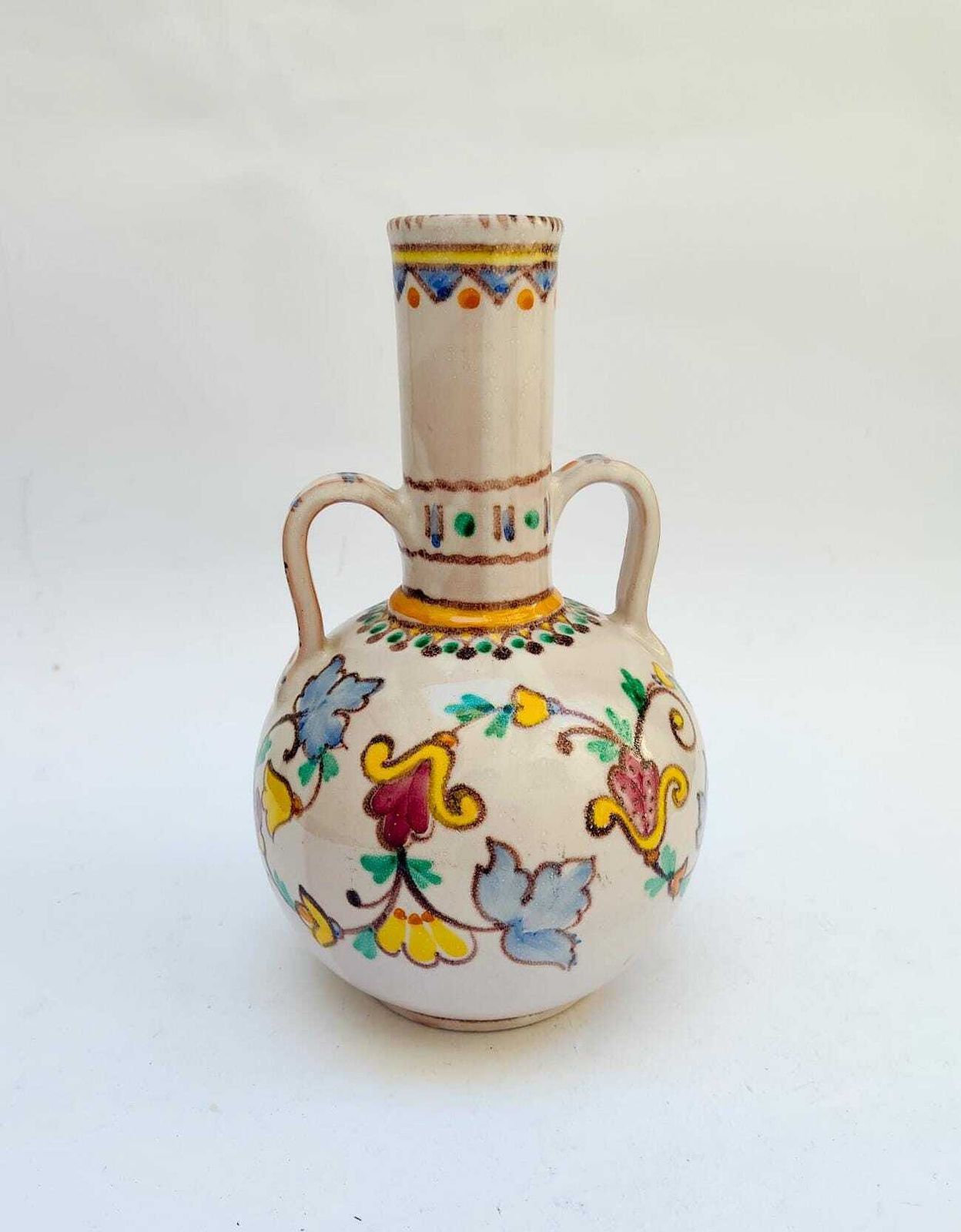 Keramische vaas van Vincenzo Pinto, Vietri sul Mare, bloemendecor, Italiaans mid-century