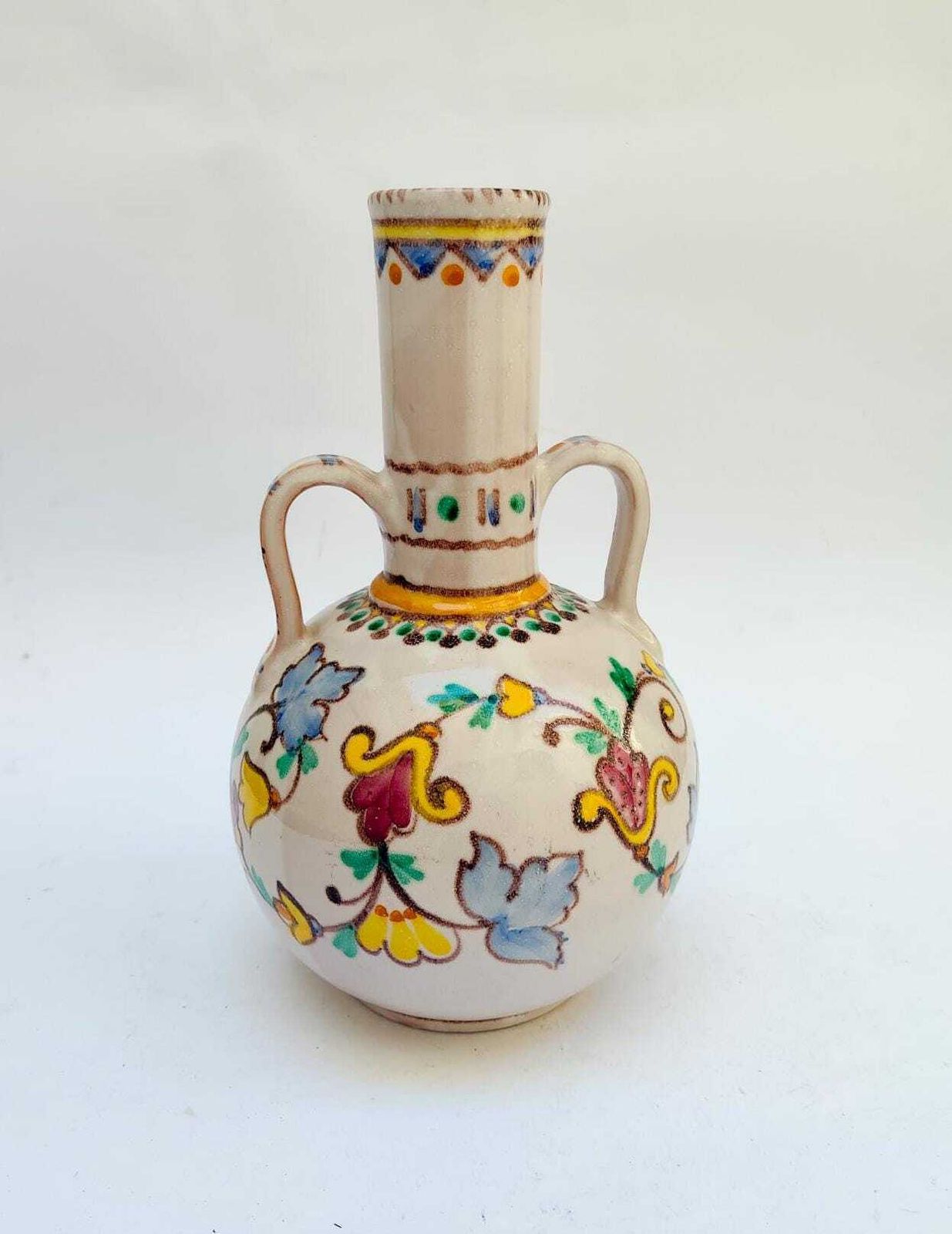 photo for sale Keramische vaas van Vincenzo Pinto, Vietri sul Mare, bloemendecor, Italiaans mid-century