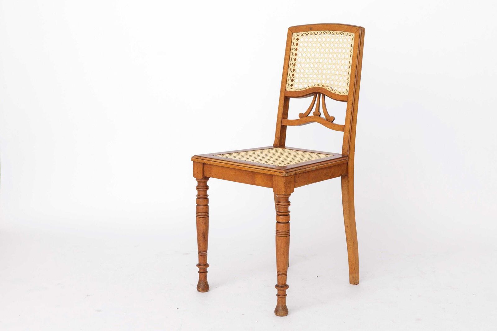 Antique Belgian Dining Chair, Restored Cane Chair, Beech Wood Chair, C. 1920s photo vinterior