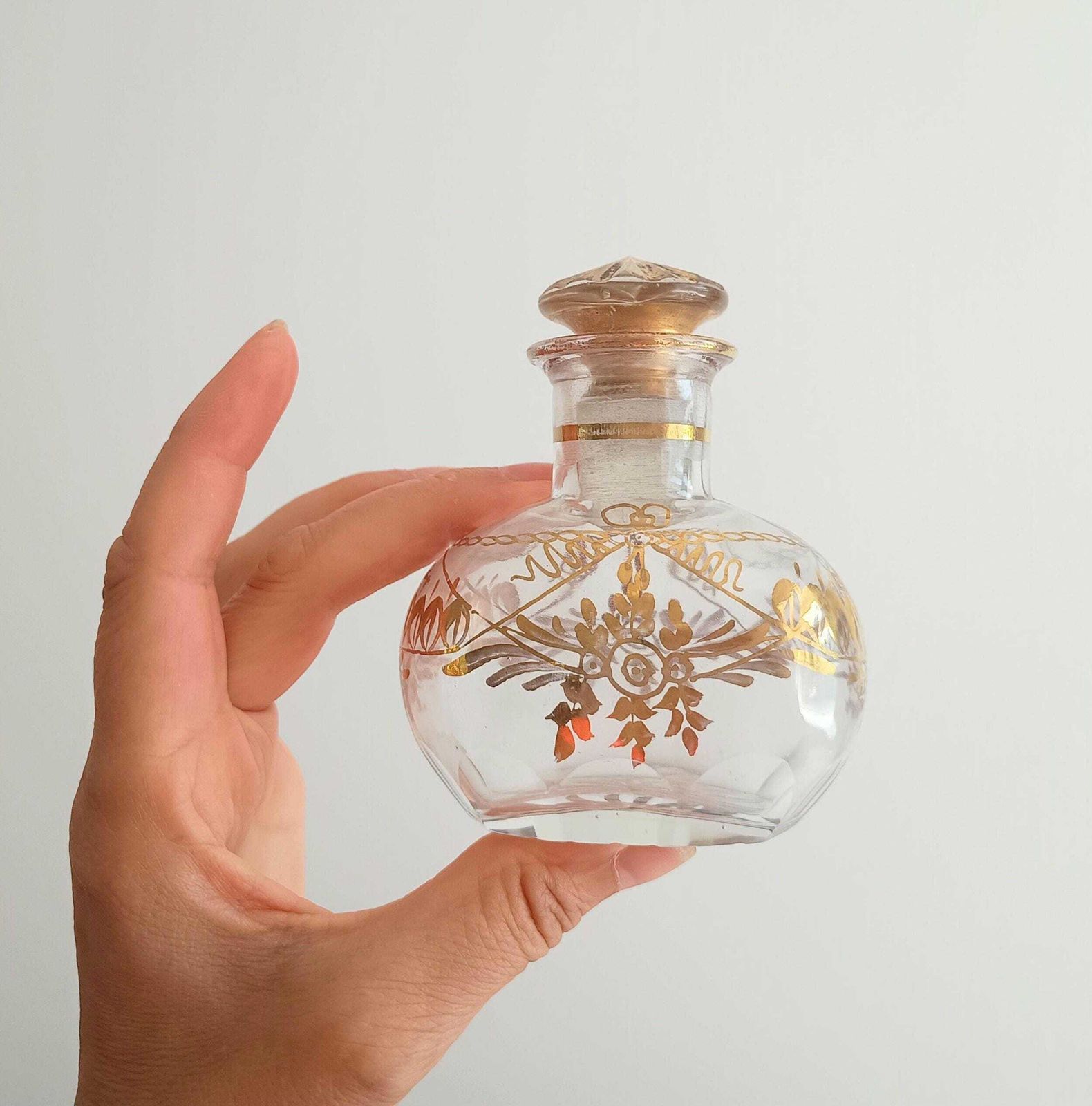 Antique French Gilt Perfume Bottle: Baccarat Circle Napoleon III Era Crystal Scent C 1900 photo furniture