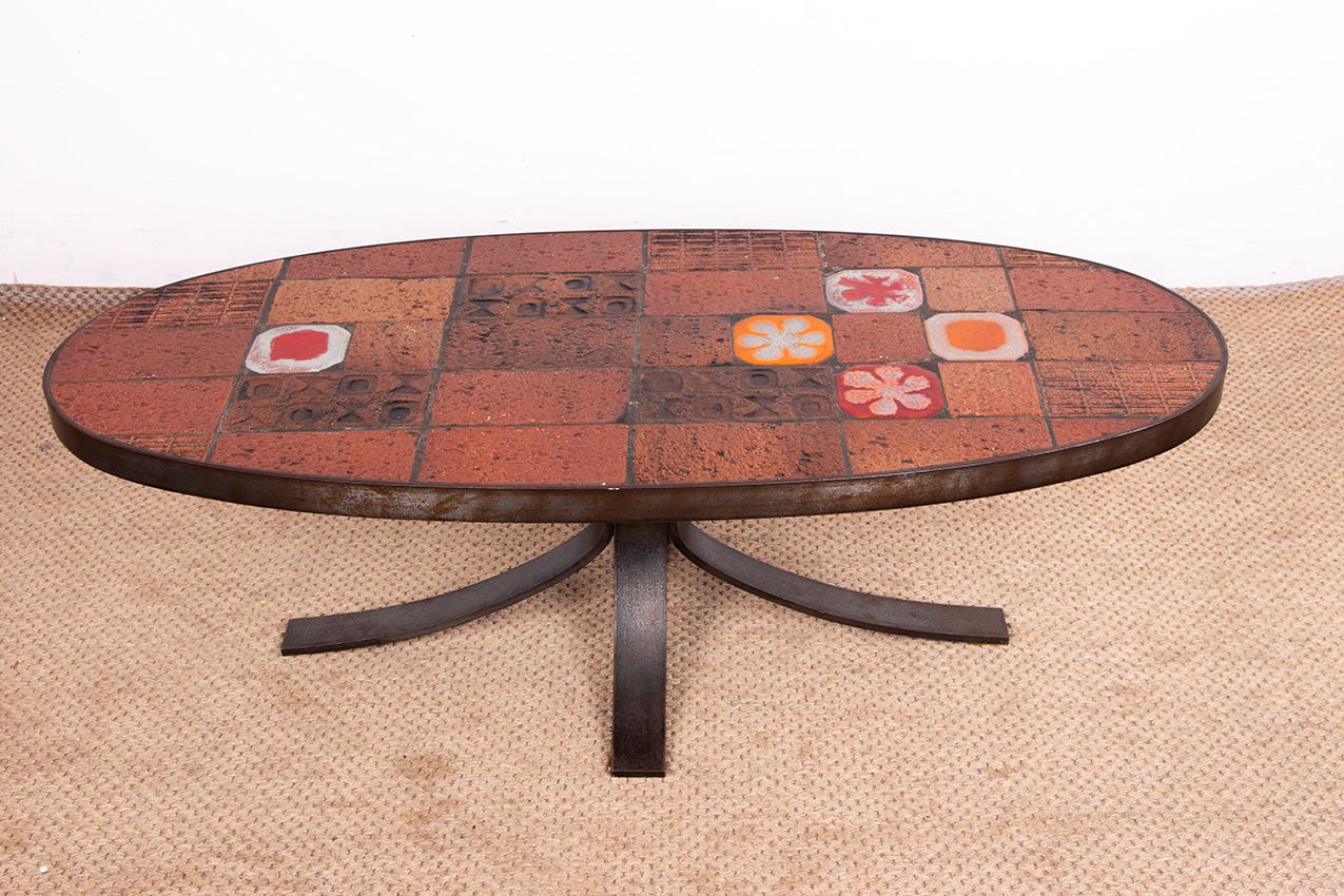 Lava Stone, Ceramic, And Steel Coffee Table By Jean Jaffeux, 1960. photo furniture