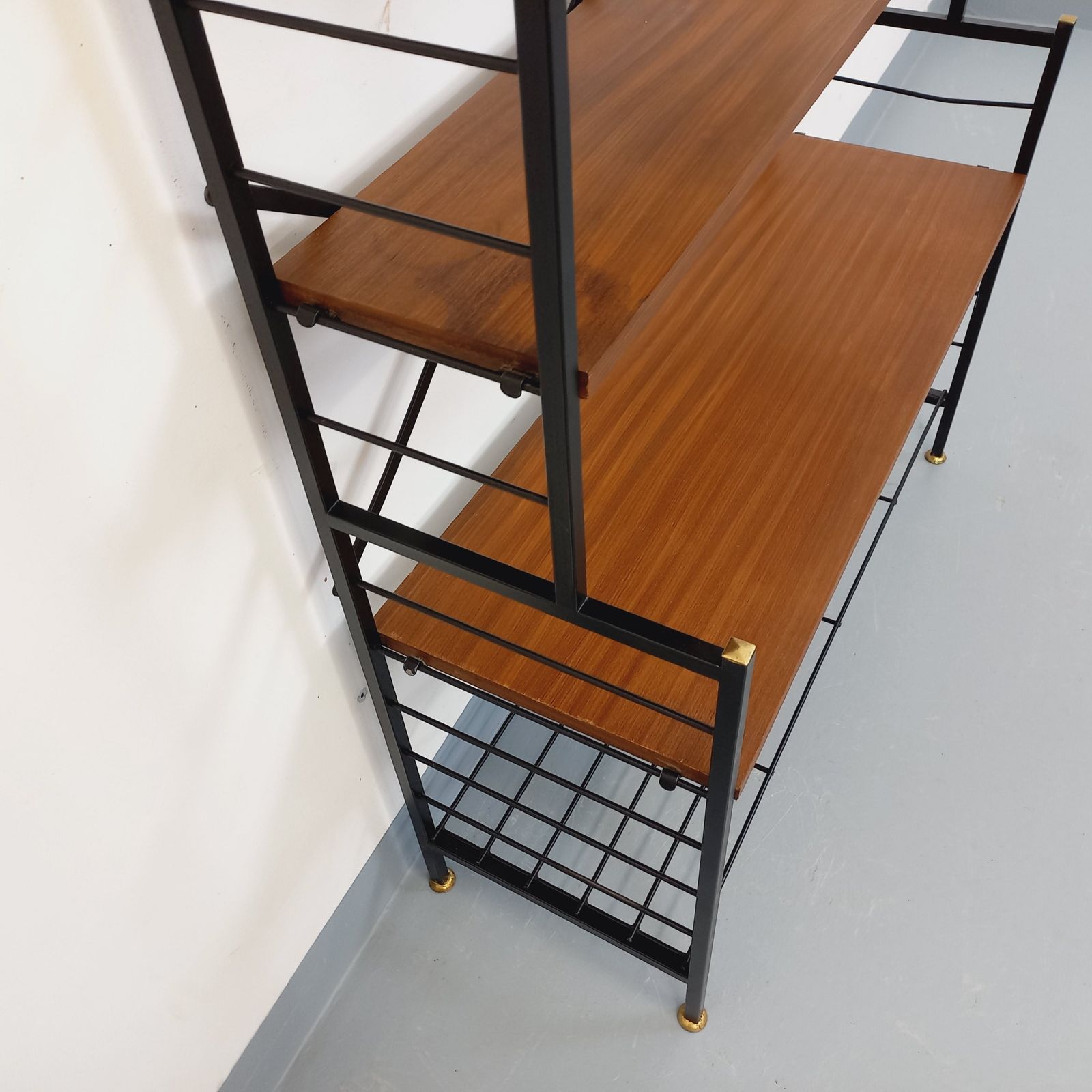 photo furniture Italian Teak And Black Metal Bookcase