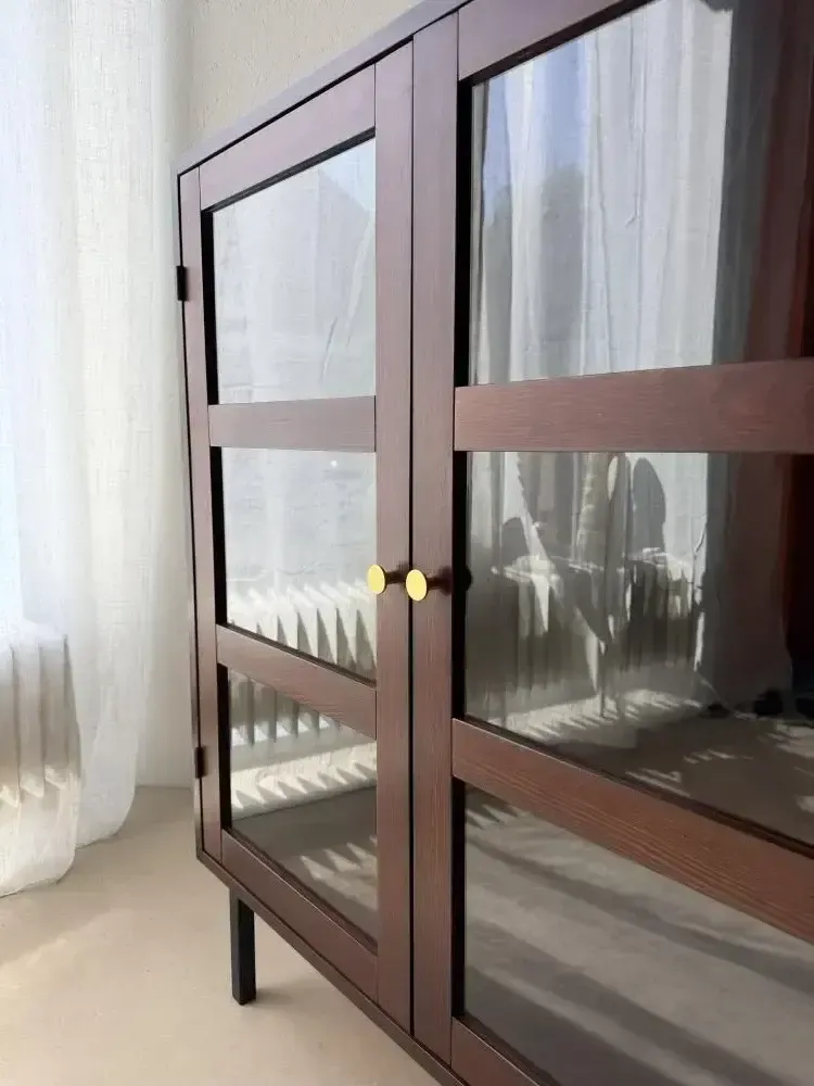 Mid-Century vitrinekast donker hout glas photo furniture
