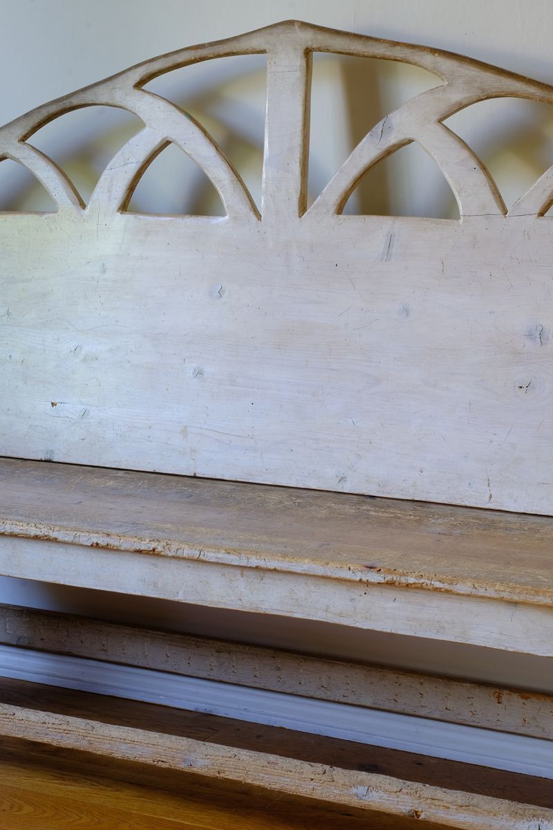 19th Century English Gothic Revival Painted Pine Hall Bench photo Furniture