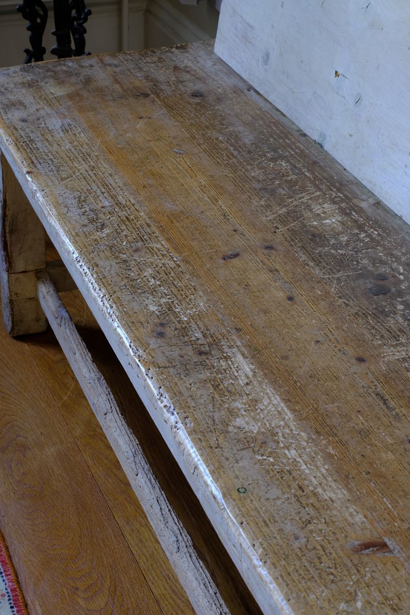 Furniture 19th Century English Gothic Revival Painted Pine Hall Bench photo