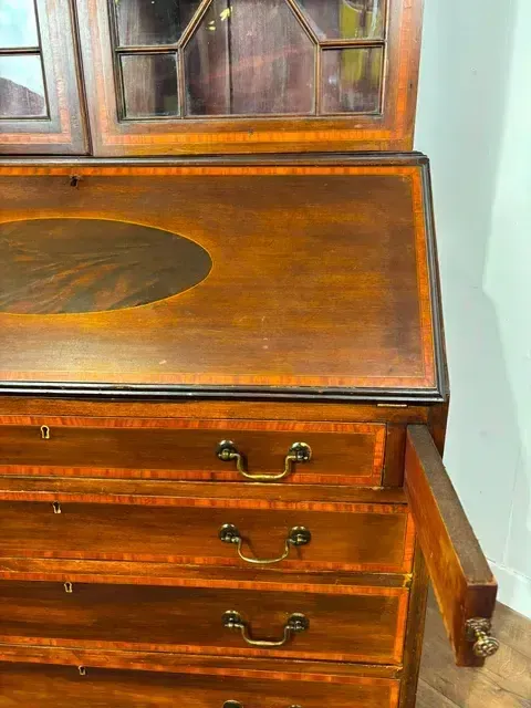 Edwardian Sheraton Style Inlaid Mahogany Bureau Bookcase photo furniture