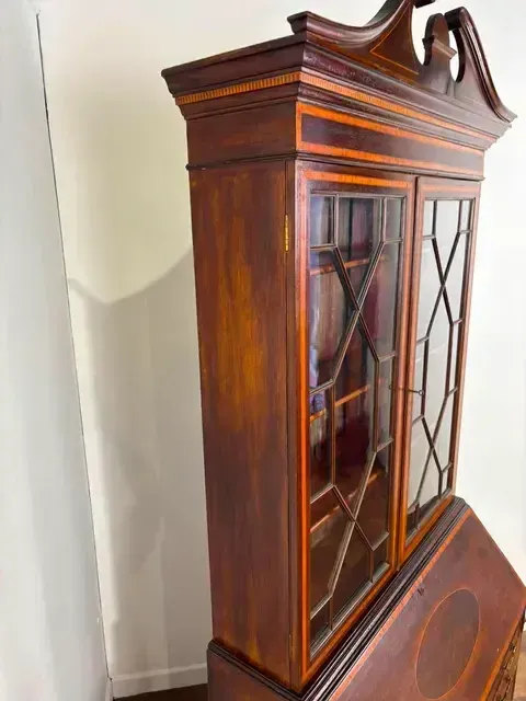 photo vinterior Edwardian Sheraton Style Inlaid Mahogany Bureau Bookcase