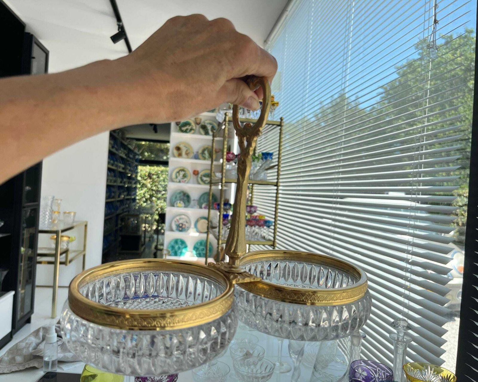 Val Saint Lambert Crystal | Double présentoir à coupelles de service photo for sale