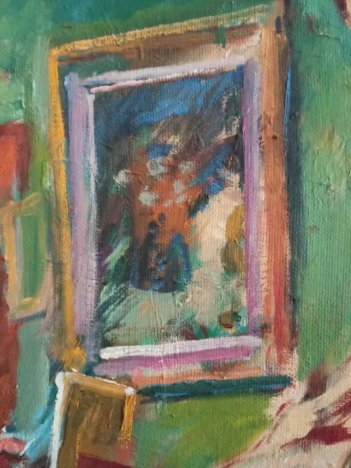 photo furniture Antiek impressionistisch olieverfschilderij op paneel - Vrouwelijk naakt portret | 20e eeuw