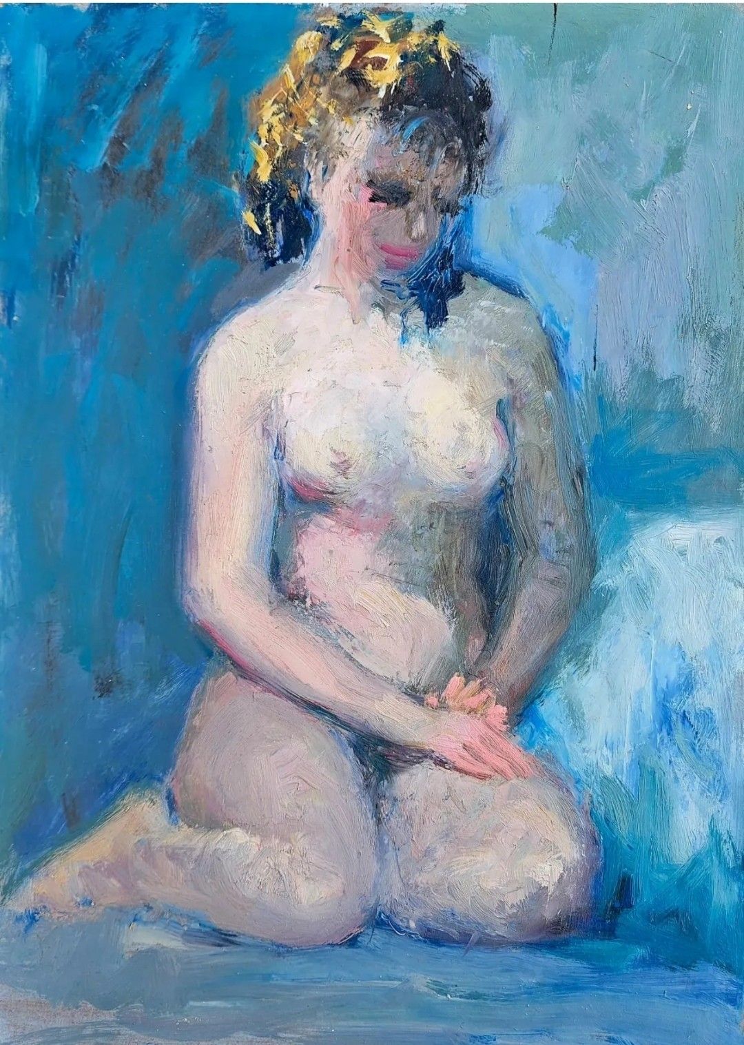 Antiek impressionistisch olieverfschilderij op paneel - Vrouwelijk naakt portret | 20e eeuw